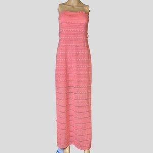 Ya Los Ángeles Strapless Midi Dress Size M Coral Stretch Slit Zip Back Lined